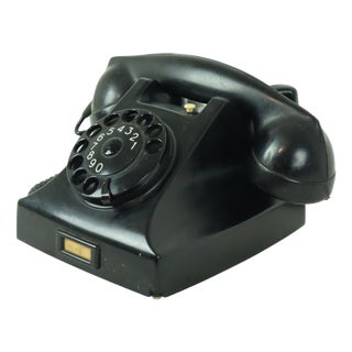 Vintage Black Bakelite Rotary Dial Telephone, 1950s For Sale