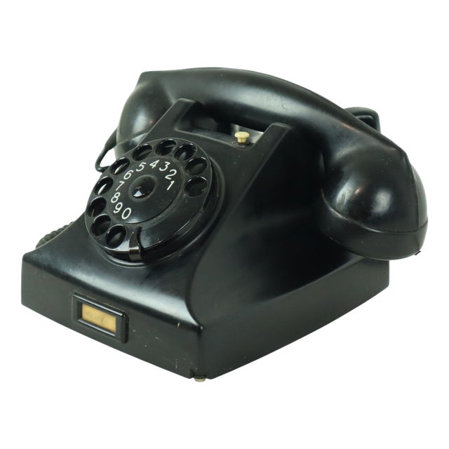 Vintage Black Bakelite Rotary Dial Telephone, 1950s For Sale