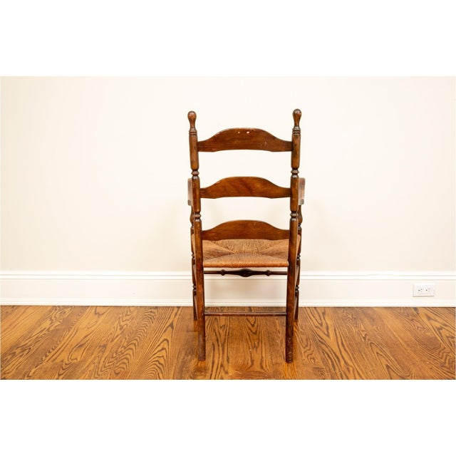 Wood Antique Ladderback Armchair With Ram's Head Arms. For Sale - Image 7 of 18