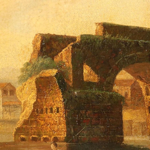 Textile View of the Broken Bridge in Rome, Oil on Canvas For Sale - Image 7 of 14