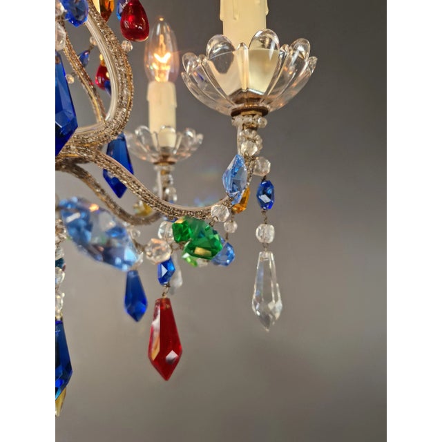 1950s Florentine Gilded Iron Chandelier With Colored Crystals For Sale - Image 10 of 11