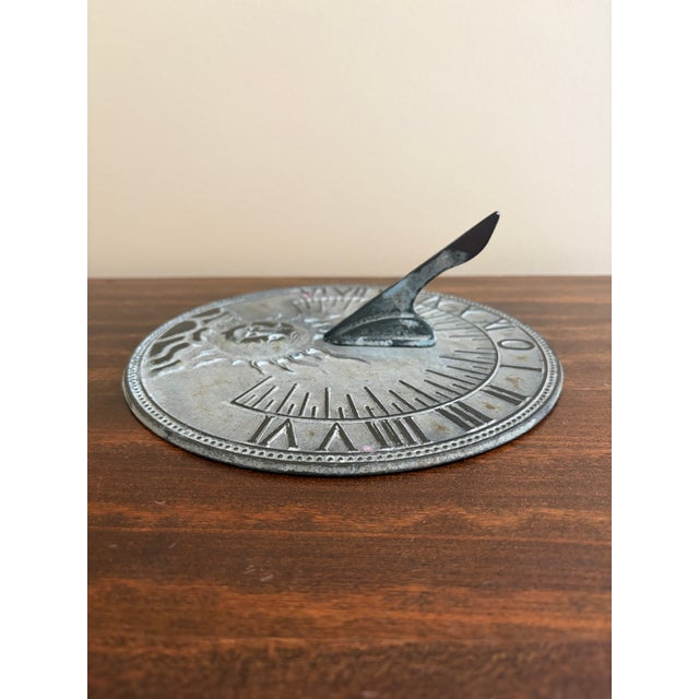 Virginia Metalcrafters Vintage English Country Iron Garden Sundial With Sun For Sale - Image 4 of 7