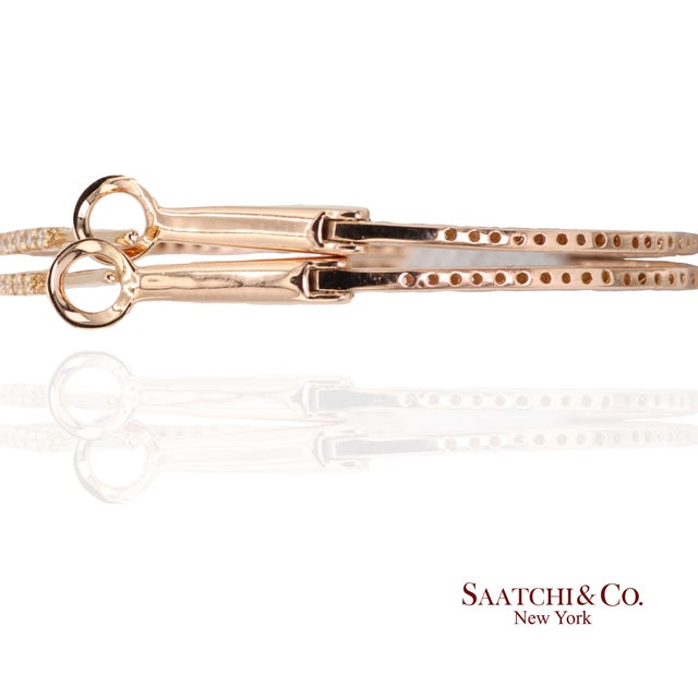 18k (750) Rose Gold Natural Diamond Hoop Earrings, Pair For Sale In New York - Image 6 of 10