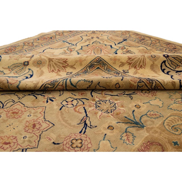 1900s Antique Tabriz Tan Handmade Rosette Designed Oversize Persian Wool Rug For Sale In New York - Image 6 of 8