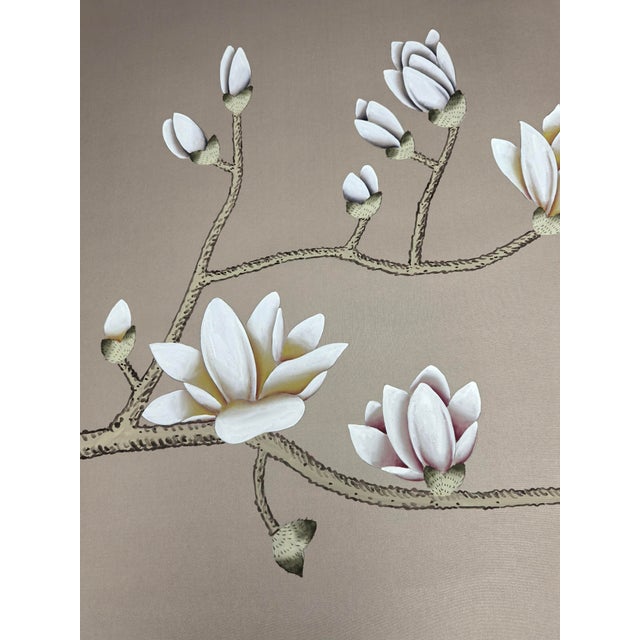 Paper Luxury Hand-Painted Wallpaper | Magnolia Chinoiserie | Chinese Art Inspired Mural for Statement Walls For Sale - Image 7 of 7