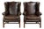 Large English Dark Cognac-colored Cowhide Leather Wing Armchairs, Set of 2 For Sale