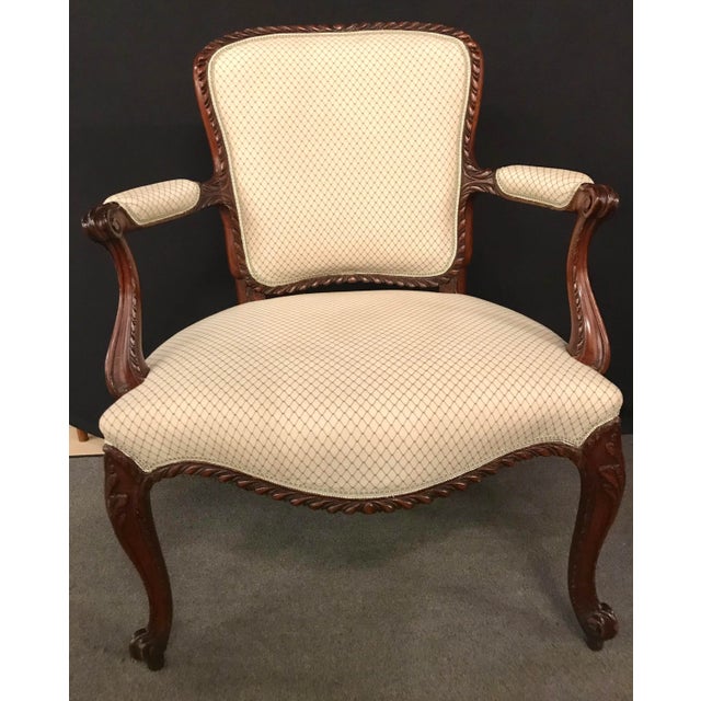 French Louis XV Style Walnut Fauteuils or Bergères in a Scalamandre Fabric - a Pair For Sale - Image 3 of 13