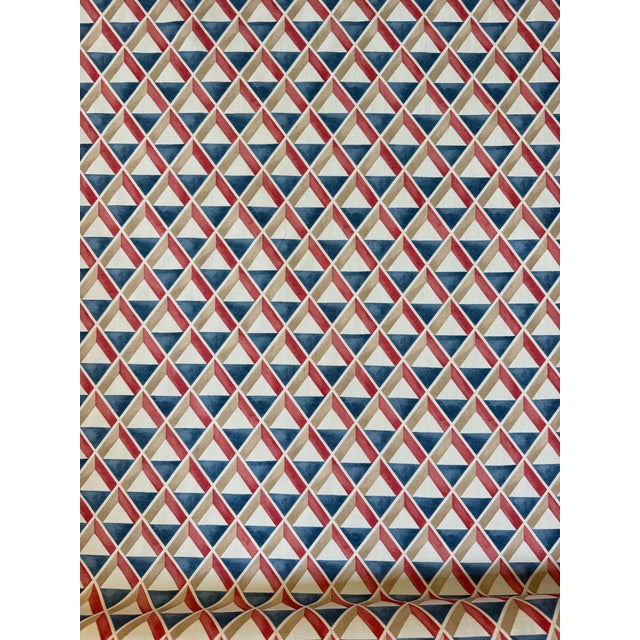 2020s Lee Jofa X Suzanne Kasler Cannes Print Fabric / Red/Blue 6 Yards Cotton Linen Blend Fabric For Sale - Image 5 of 6