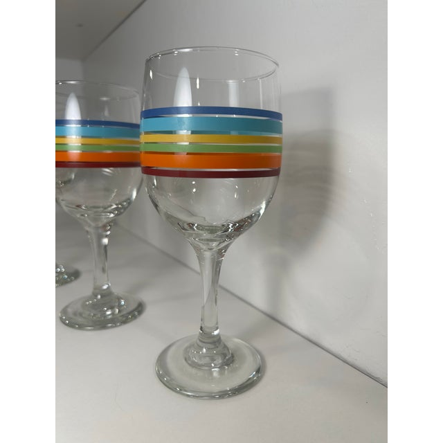 1960s Set of 5 Colorful Glass Striped Fiesta Ware Wine - Water Goblets For Sale In Sacramento - Image 6 of 9