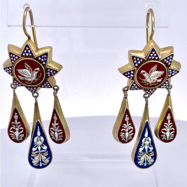Antique 1880's Micro Mosaic Drop Earrings - 2 Pieces For Sale - Image 4 of 12
