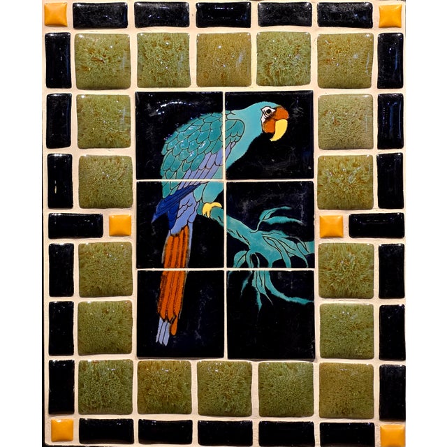 Spanish Catalina & Malibu Tile Mosaic W/ Parrot Bird Motif -Framed in Wrought Iron For Sale - Image 3 of 15