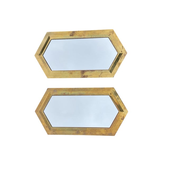 A set of two brass framed mirrors. Perfect amount of tarnish for the aged effect.