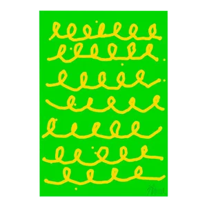 Bumpy Train Ride Yellow on Green Fine Art Print 36" X 51" by Liz Roache