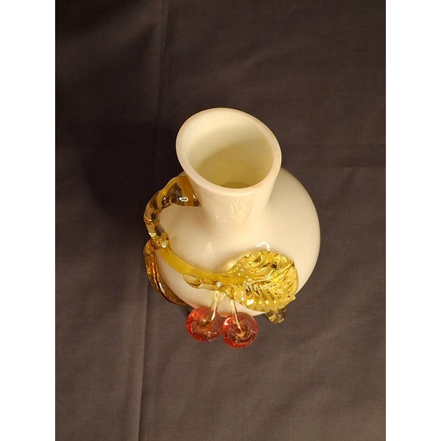 Cream Antique Stevens & Williams Custard Uranium Glass Vase Applied Cherries Victorian C. 1880s For Sale - Image 8 of 18