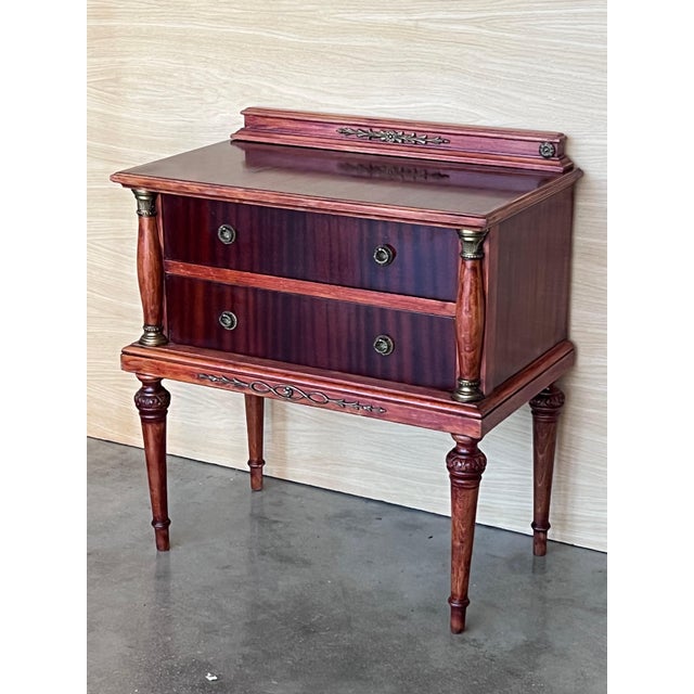 French 20th Century Pair of French Raspberry Red Wooden Two drawers Nightstands For Sale - Image 3 of 18