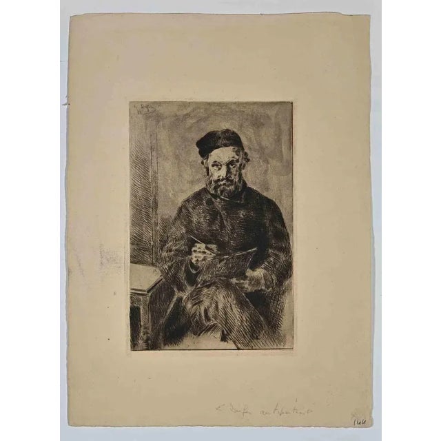Edouard Dufeu, Self-Portrait, Etching, 1888 For Sale - Image 3 of 3