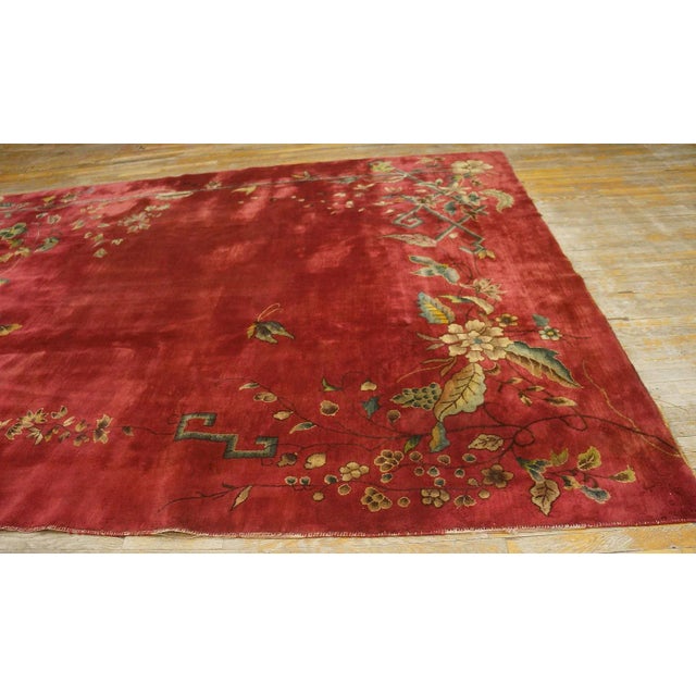 1920s Ruby Red Flora Bamboo Antique Chinese Art Deco Carpet 8'10" X 11'7" Knotted Wool Rug For Sale In New York - Image 6 of 12