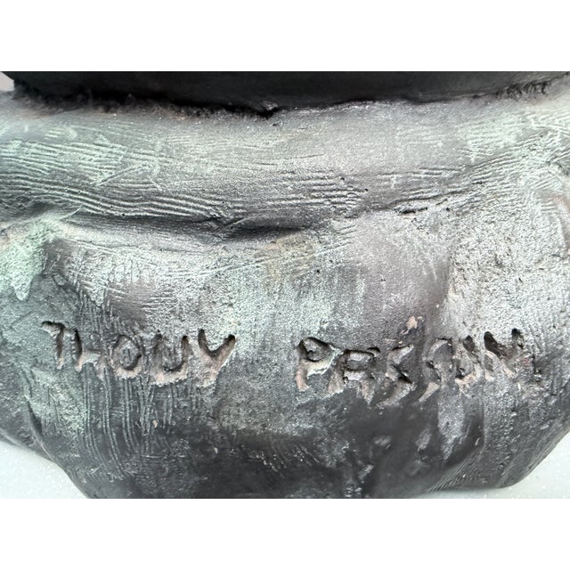 Green Vintage Coffee Table with Patinated Bronze and Glass by Marc Thouy, 1970s, Set of 2 For Sale - Image 8 of 9