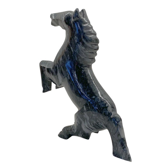 Vintage Carved Black Marble Rearing Horse Sculpture For Sale - Image 6 of 7