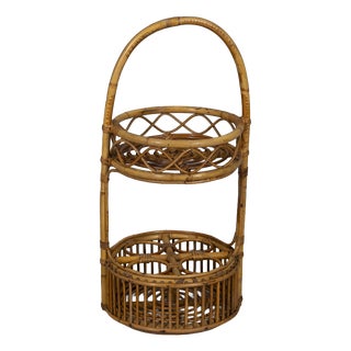 Vintage Italian Bamboo Bar Basket, 1960s For Sale