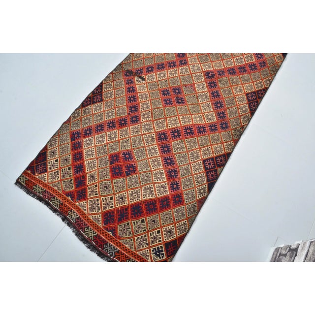 1960s Ruby- Red Color Geometric Pattern Handmade Kilim Runner For Sale In Phoenix - Image 6 of 11
