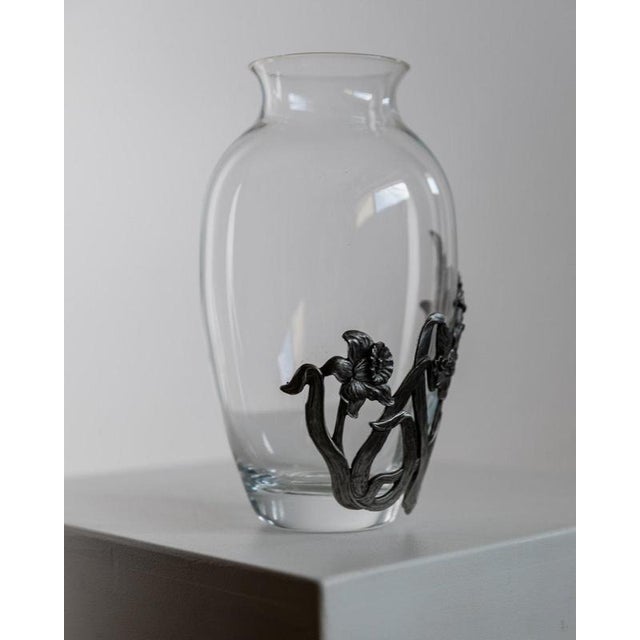Vintage Glass Vase with Hand-Cast Pewter Daffodil Decoration, 1970s For Sale - Image 6 of 14