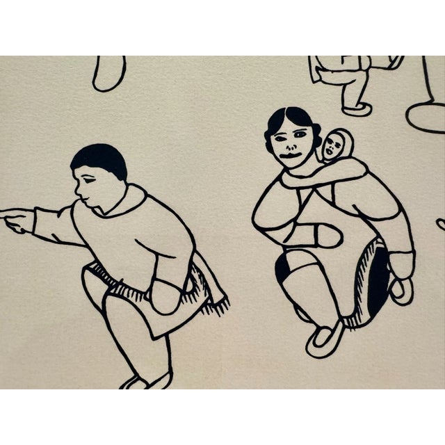 1970s Hannah Kigusiuq Inuit Cape Dorset Stencil Print Gathering for Feast 1978 Signed For Sale - Image 5 of 10