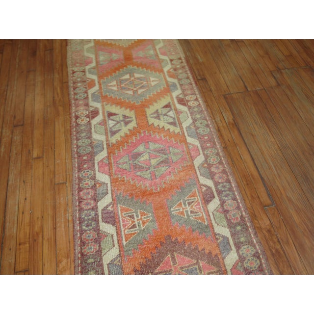20th Century Long Orange Turkish Anatolian Geometric Runner For Sale - Image 18 of 18