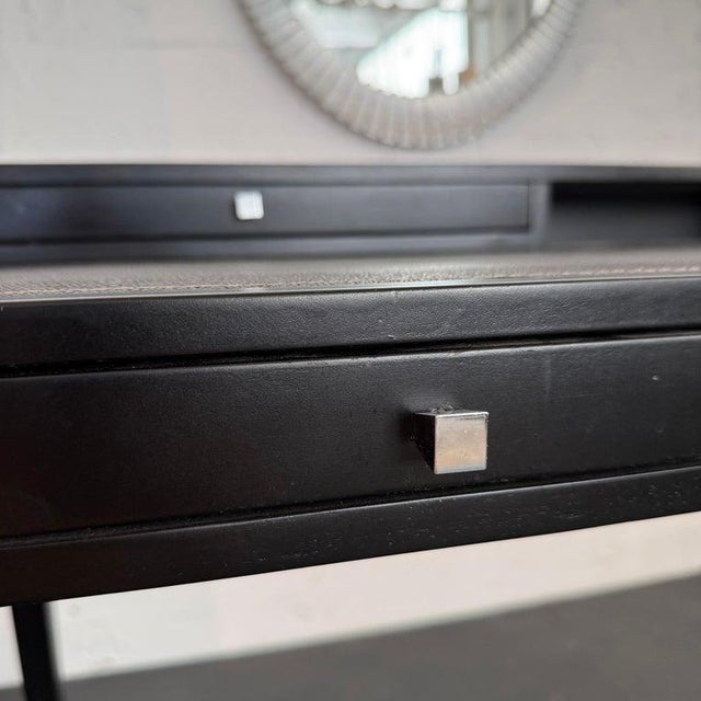 Italian Designer Tiered Black Lacquer Shagreen Leather Writing Desk For Sale - Image 12 of 14