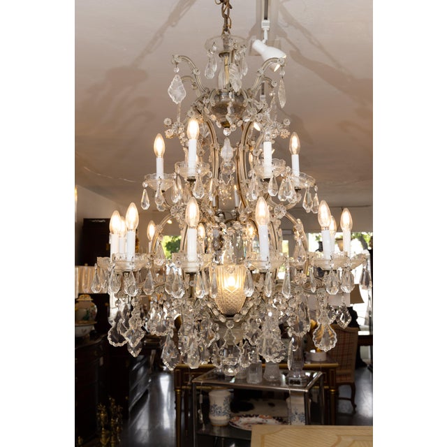 Traditional Large Vintage English Regency Style 16-Light Crystal Two-Tier Chandelier For Sale - Image 3 of 9