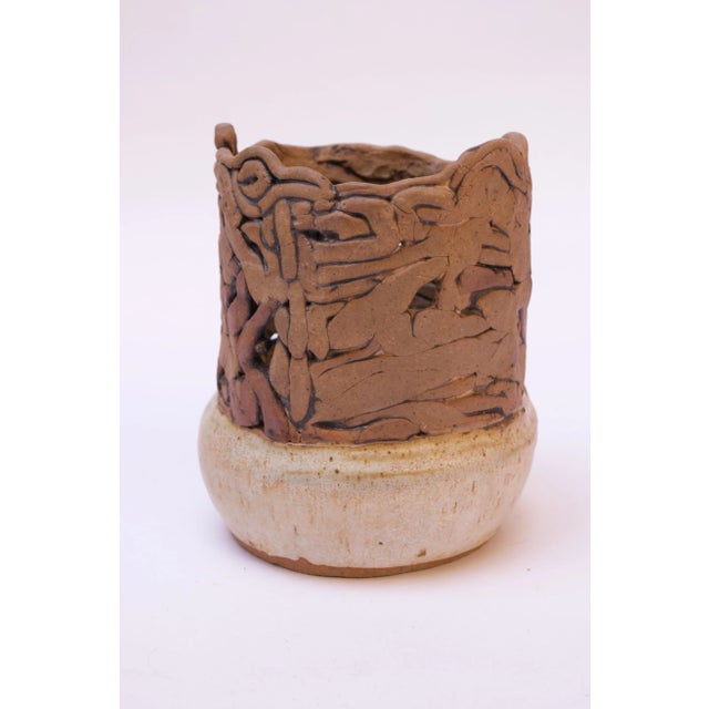 1970s Textured Stoneware Vase Signed For Sale - Image 4 of 13