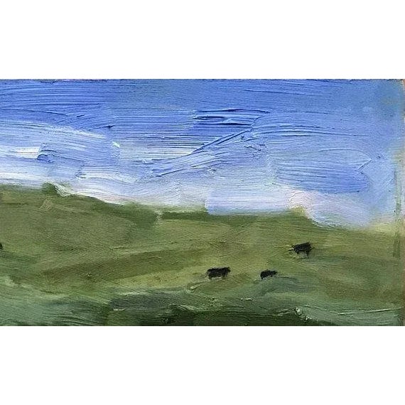 Quiet Places Collection — Yolo County Cows Original oil painting by L Haas, 12 x 6 unframed Masonite panel, signed. A...