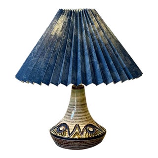 Søholm Ceramic Table Lamp With Pleated Paper Shade Danish Vintage Mid-Century Modern 1970s For Sale