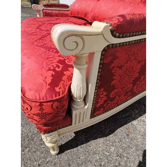 Antique Louis XVI French Damask Canape Two-Seater Settee, 1900s For Sale - Image 10 of 18