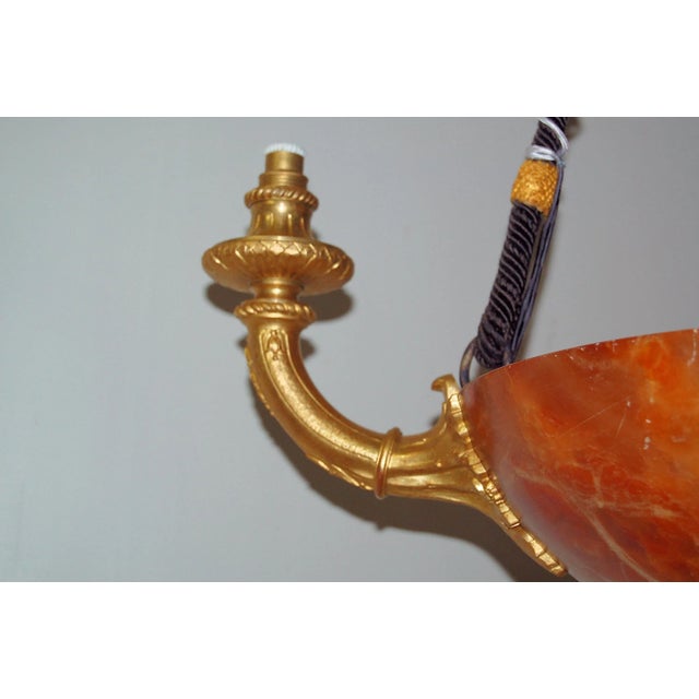 Antique Gilt Bronze and Alabaster Chandelier For Sale - Image 5 of 11