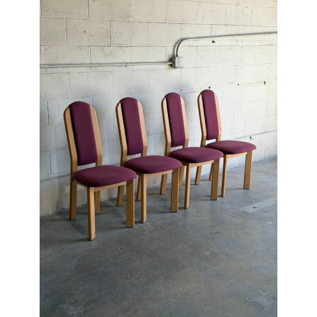 Mid-Century Modern Pink Upholstered Beechwood Dining Chairs 4-Set Denmark Mid-Century Modern 1980s For Sale - Image 3 of 10