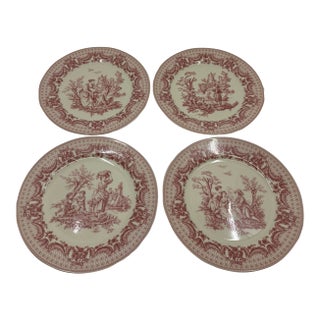 Vintage I. Godinger & Co. Precious Scenes Transferware Pink and White Plates -Set of 4 For Sale
