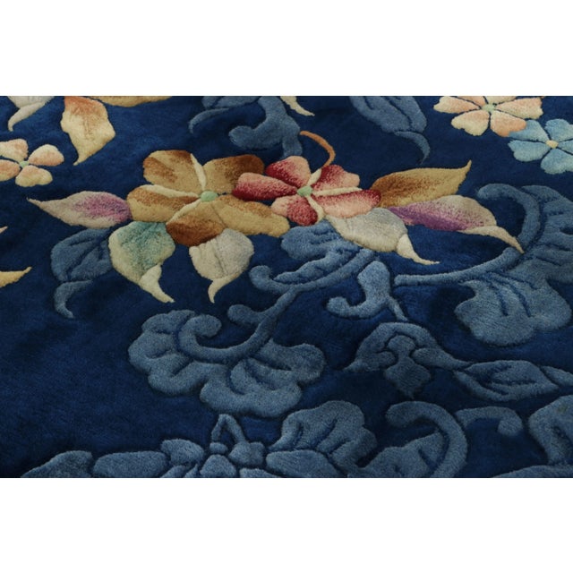 1920s Antique Chinese Art Deco Rug, Midnight Blue Field With Floral Sprays - Rug & Kilim For Sale - Image 5 of 7