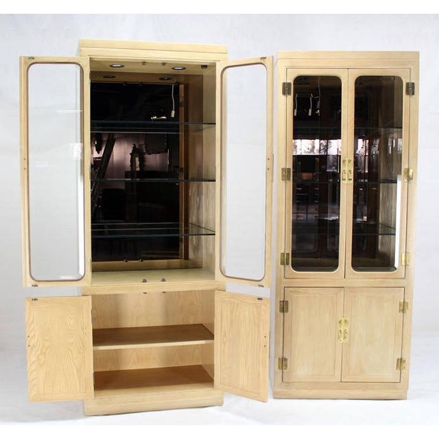 Pair John Stuart White Wash Beveled Glass MidCentury Modern Tall Display Cabinet For Sale - Image 10 of 10