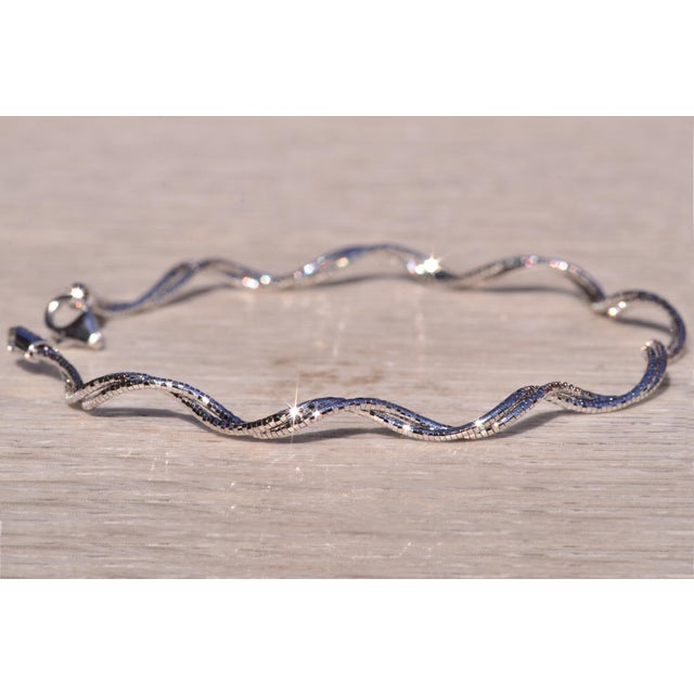Contemporary The 76th Street: Italian Made Diamond Cut Faceted White Gold Weaved Spiral Bracelet For Sale - Image 3 of 5