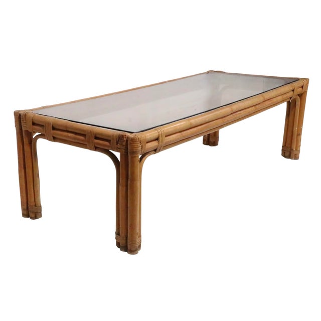 Mid Century Glass Top Bamboo Coffee Table For Sale - Image 12 of 14