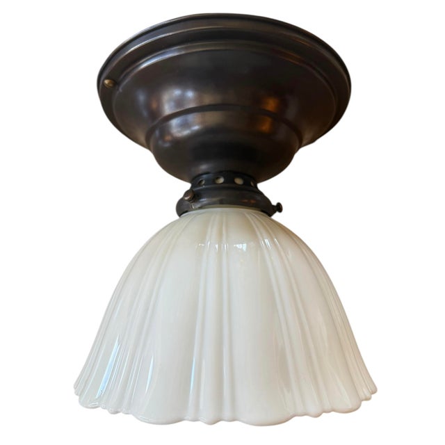 Circa 1910’s Sheffield Style Fluted Cased Glass Ceiling Flushmount For Sale In Los Angeles - Image 6 of 6