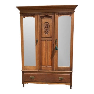 Early 20th Century Antique Edwardian Oak Double Wardrobe For Sale