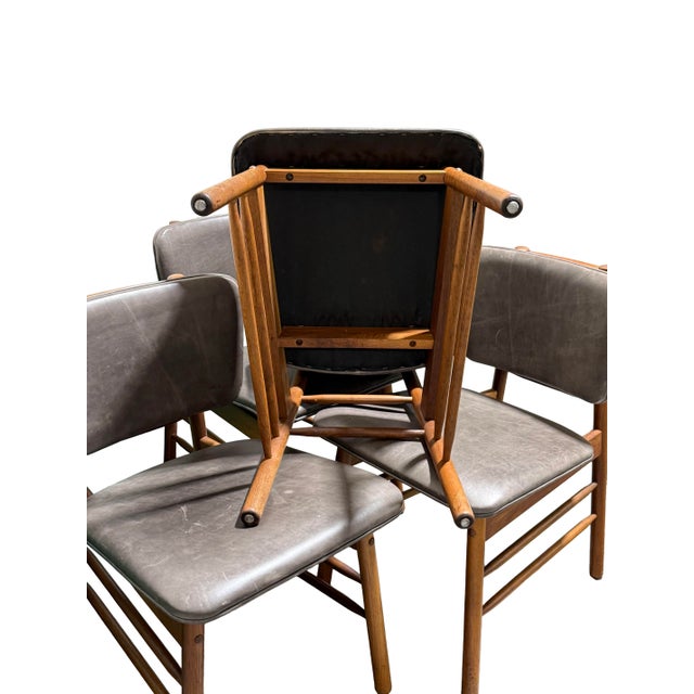 Set of 4 Vintage Mid Century Modern Danish Teak and Leather Greta Dining Chairs For Sale - Image 11 of 11