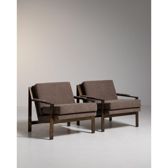 Taupe 19th Century France Mid-century Modern Taupe Brass Armchair For Sale - Image 8 of 11