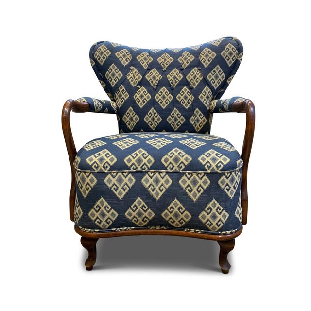 1950s Beech Open-Framed Armchair with Kilim Upholstery from Fritz Hansen, 1950s For Sale - Image 5 of 10