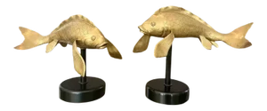 1950s Large Brass Koi Fish Figural Sculptures - a Pair