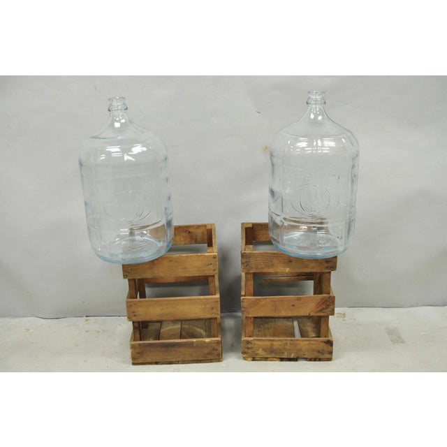 Mid-Century Modern Vintage Great Bear Clear 5 Gallon Glass Carboy Jug in Wooden Crate - Pair For Sale - Image 3 of 16