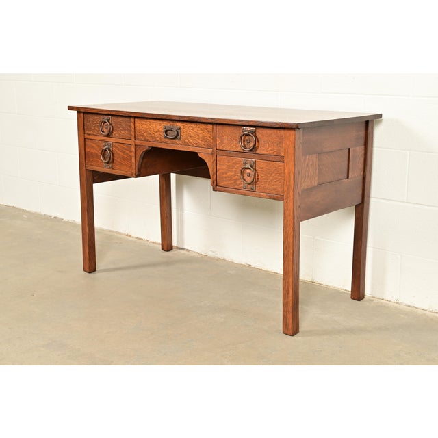 Gustav Stickley Antique Mission Oak Arts & Crafts Writing Desk, Newly Refinished For Sale - Image 15 of 15