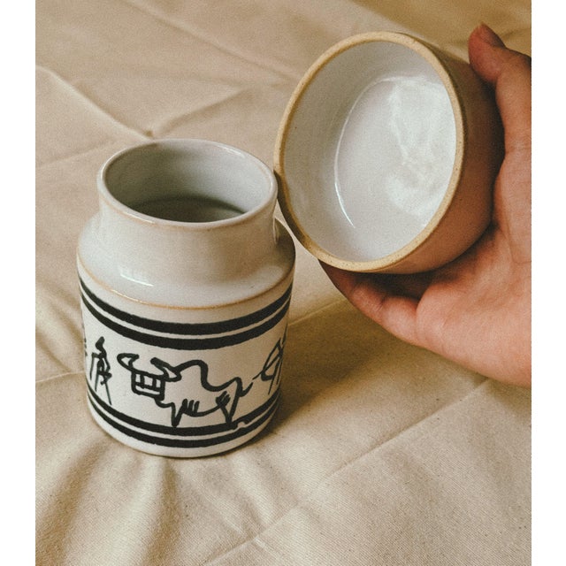 Hand-Painted Ceramic Storage Jar with Folk Decoration For Sale - Image 4 of 7